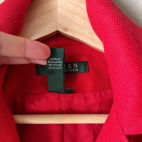 LAUREN RALPH LAUREN Red Linen 3/4 Sleeve Cropped Nautical Jacket - Picture 6 of 8